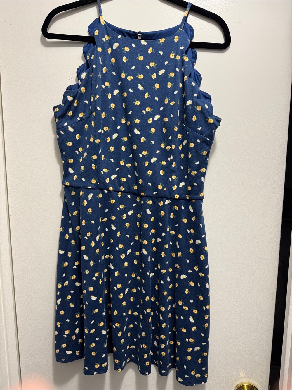 Navy Blue Floral Spaghetti-Strap Mini Dress
